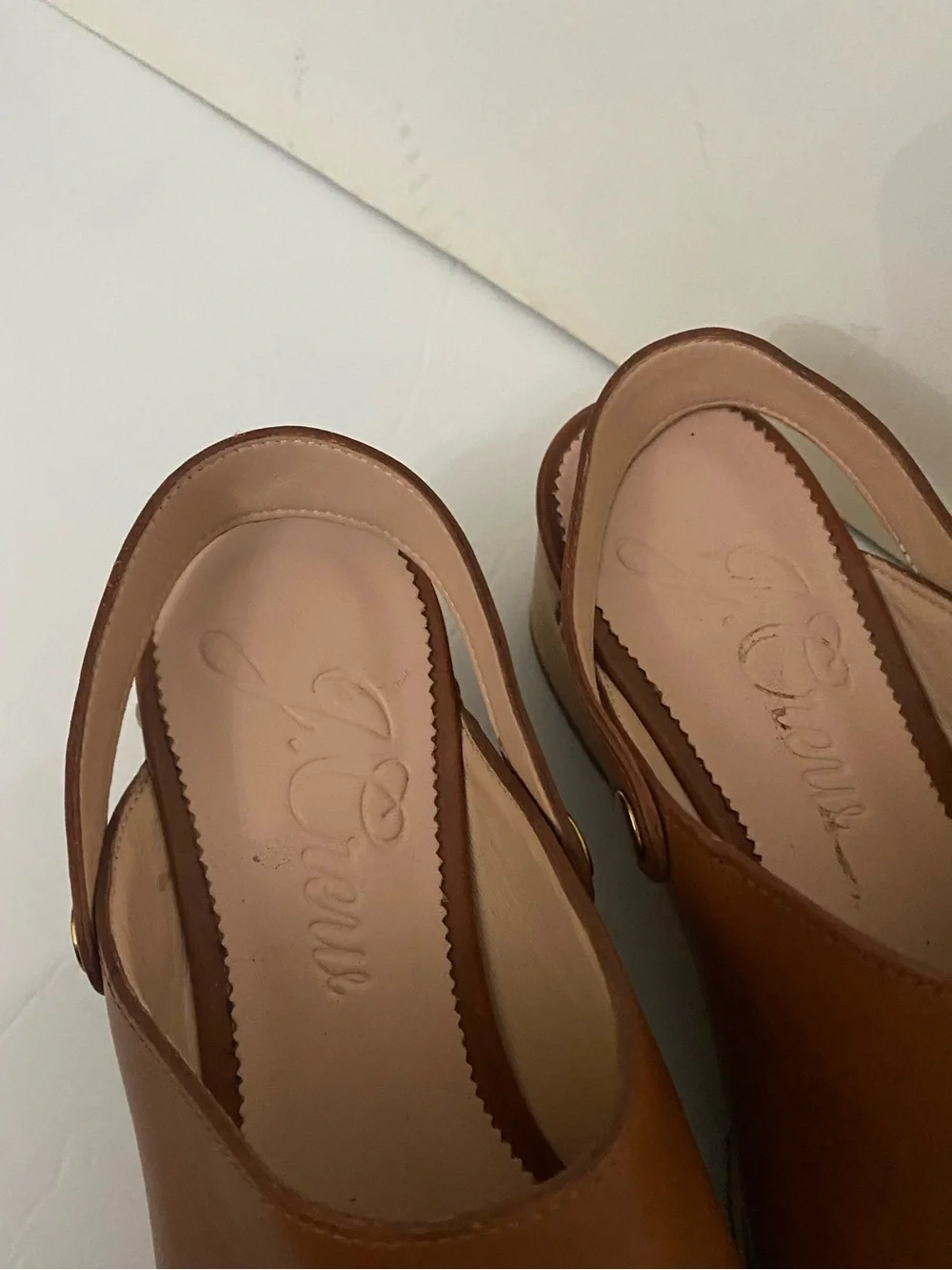 Women's Brown Leather Clog Mules with Studded Wood-Look Sole
